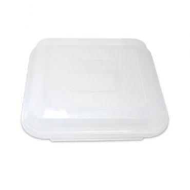 Clear plastic storage lid for Nordic Ware 9-inch square cake pan, transparent with raised center and rim