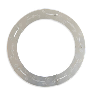 Nordic Ware aluminum adjustable pie crust shield, silver ring with expandable segments on white background