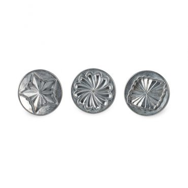 Nordic Ware cookie stamps set of three with decorative cut-out patterns and red wooden handles