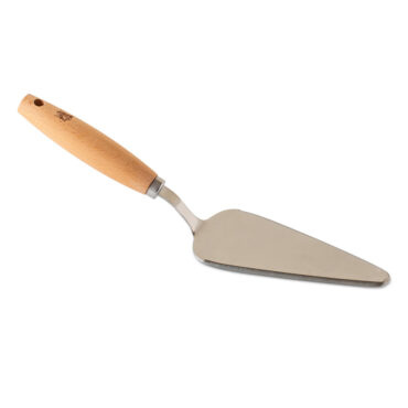 Nordic Ware cake server with stainless steel triangular blade and natural beechwood handle
