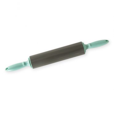 Nordic Ware nonstick rolling pin with sea glass green handles and storm grey aluminum roller