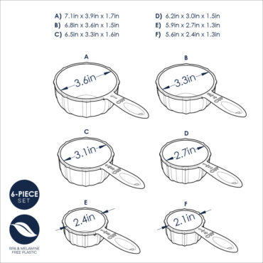 Nordic Ware bundt-shaped measuring cups in translucent sea glass blue technical drawing