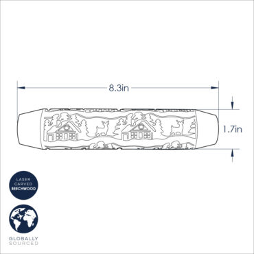 Nordic Ware wooden embossing rolling pin with raised woodland cottage and tree pattern design