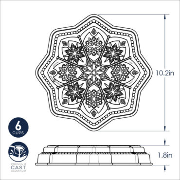 Nordic Ware Sweet Snowflakes aluminum shortbread pan with six detailed snowflake-shaped cavities, natural finish