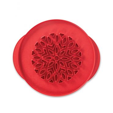 Nordic Ware aluminum pie top cutter with lattice pattern on one side and heart cutouts on reverse side