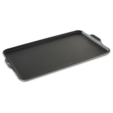 Nordic Ware rectangular aluminum griddle pan with raised edges, natural silver finish, sized for two burners