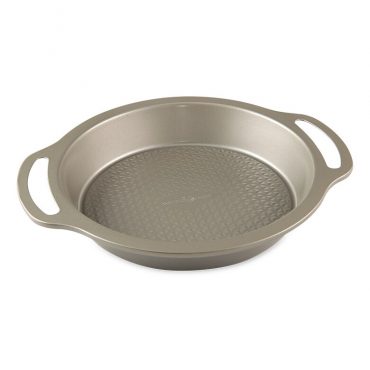 Nordic Ware aluminum 9-inch round cake pan with textured non-stick surface, natural silver finish