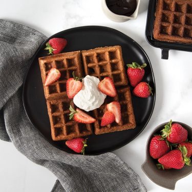Visit Chocolate Waffles with Vanilla Bean Whipped Cream and Strawberries Recipe