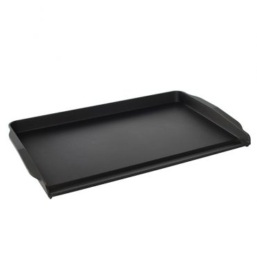 Nordic Ware aluminum double backsplash griddle with raised sides on three edges and grease well, silver finish