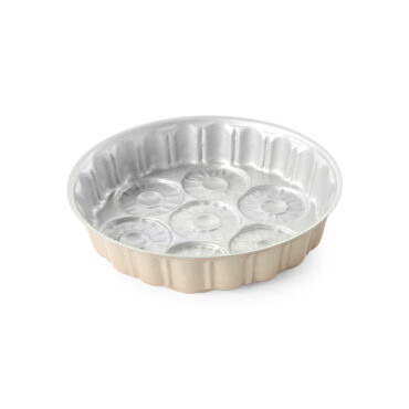 Nordic Ware aluminum pineapple upside down cake pan with decorative pineapple-shaped wells and silver interior