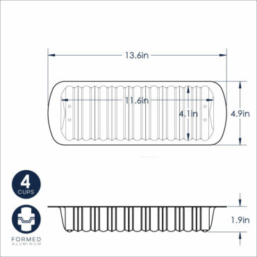 Nordic Ware aluminum loaf pan dimensional drawing showing measurements and specifications for cinnamon bread baking