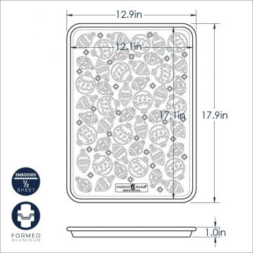 Nordic Ware aluminum half sheet pan with embossed ornament pattern, natural silver finish