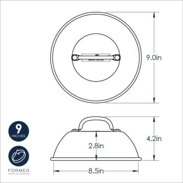 Nordic Ware aluminum cheese melting dome, round cloche-style lid with handle, natural silver finish