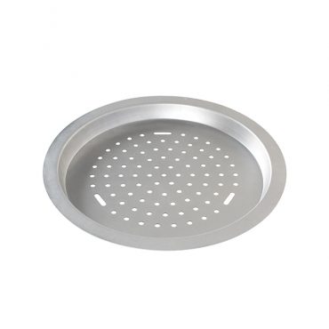 Nordic Ware aluminum kettle smoker food tray, round perforated pan with raised rim, natural silver finish