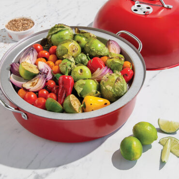 Smoked veggies in Indoor/Outdoor Kettle Smoker on surface