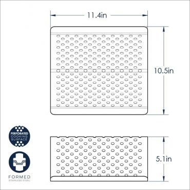 Nordic Ware aluminum grill tent dimensional drawing showing 11.4x10.5 inch perforated rectangle and 5.1 inch side panel