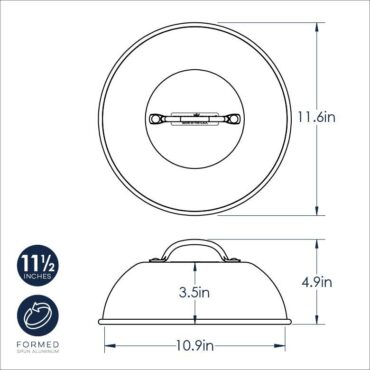 Nordic Ware high dome grill lid technical drawing showing top and side view with measurements