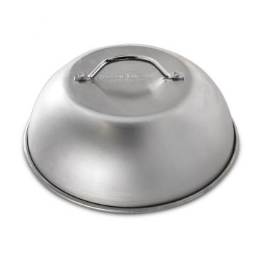 Nordic Ware stainless steel high dome grill lid with hinged handle, circular shape, polished silver finish