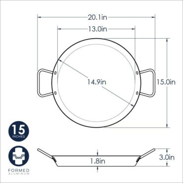 Nordic Ware aluminum paella pan, wide shallow circular cookware with sloped sides, natural silver finish
