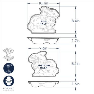Nordic Ware aluminum 3D bunny cake pan, dimensional rabbit-shaped baking mold with detailed features