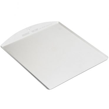 Large rectangular aluminum cookie sheet with natural silver finish and raised rim edges