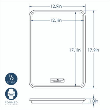 Technical drawing showing dimensions and measurements of Nordic Ware Naturals aluminum half sheet baking pan