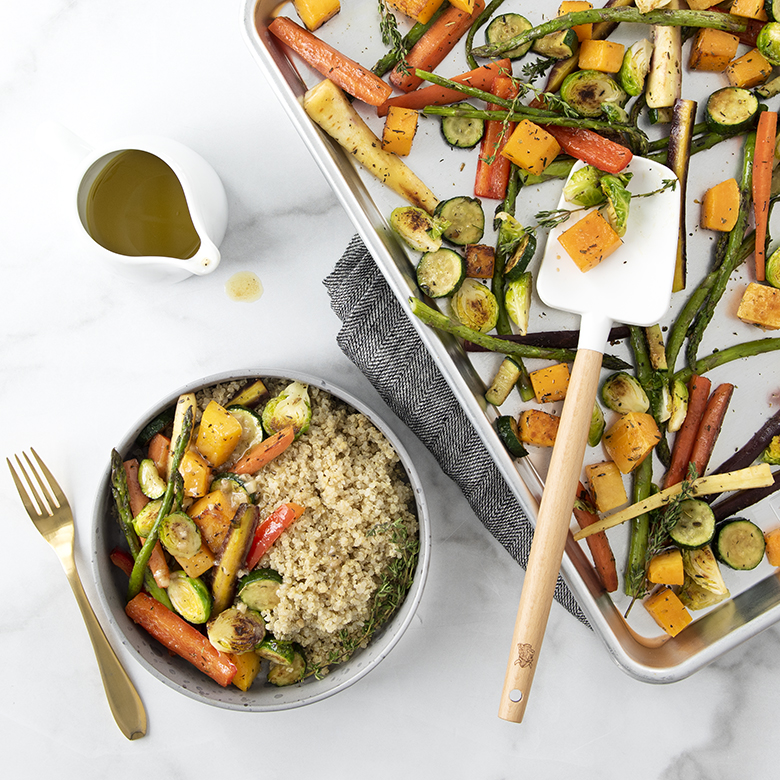 Visit Roasted Herb Vegetables and Quinoa Bowl With Honey Mustard Dressing Recipe