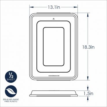 Nordic Ware half sheet storage cover dimensional diagram showing measurements and specifications