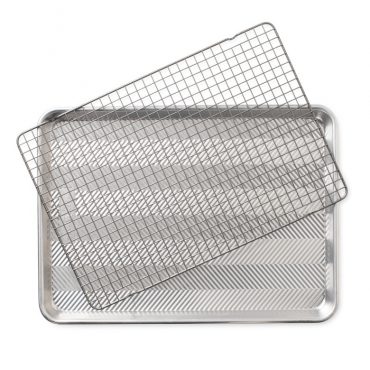 Nordic Ware aluminum half sheet pan with black nonstick cooling rack, silver finish baking set