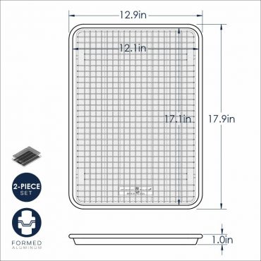 Nordic Ware Prism aluminum half sheet pan with black nonstick cooling grid, silver finish bakeware set