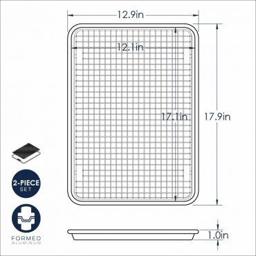 Nordic Ware aluminum half sheet pan with removable nonstick cooling grid, natural silver finish