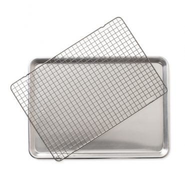 Nordic Ware aluminum half sheet pan with black nonstick cooling grid rack, natural silver finish