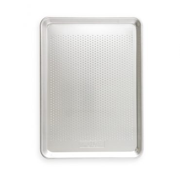 Nordic Ware aluminum half sheet pan with perforated surface for crisping, natural silver finish