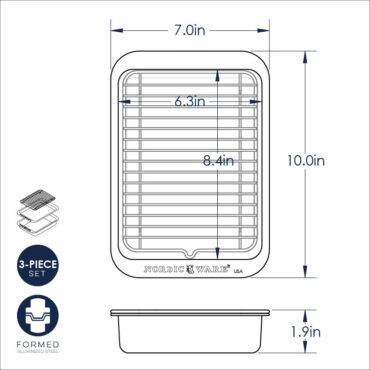 Nordic Ware Naturals aluminum compact ovenware 3-piece set with quarter sheet pan, cooling rack, and broiler pan
