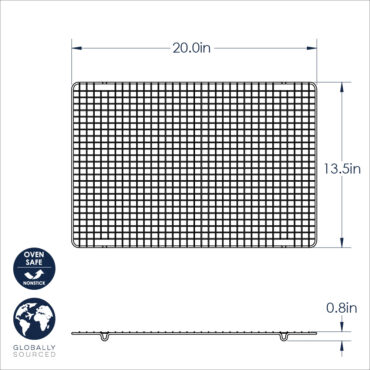 Nordic Ware extra large cooling grid dimensional drawing, 20x13.5 inch rectangular wire rack, 0.8 inch height