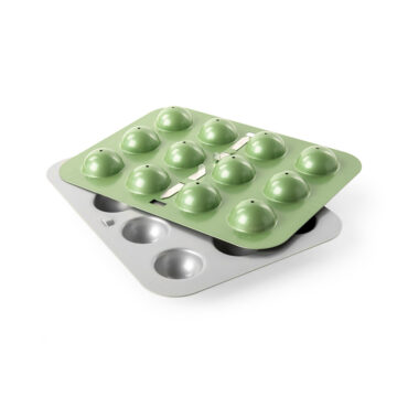 Nordic Ware aluminum donut hole and cake pop baking pan with 12 round cavities, aurora green non-stick coating