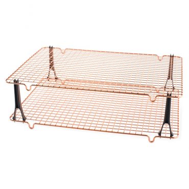 Nordic Ware copper-colored wire cooling racks, two-tier stackable design with folding legs