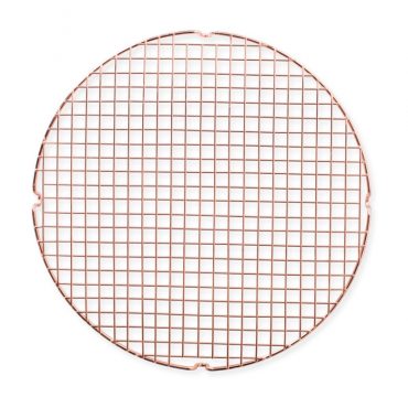 Nordic Ware round copper cooling rack with wire grid pattern and raised feet for air circulation