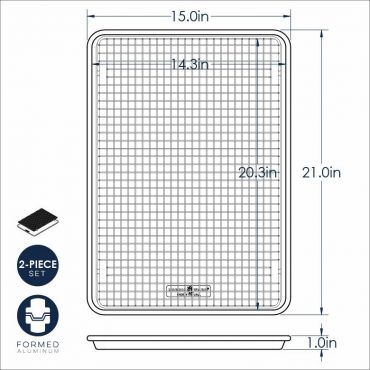Nordic Ware Naturals aluminum big sheet pan with removable nonstick cooling grid, natural silver finish