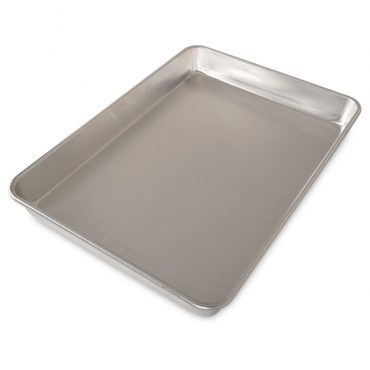 Nordic Ware aluminum high-sided sheet cake pan, rectangular with tall raised rim, natural silver finish