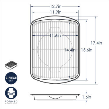 Nordic Ware aluminum perforated baking tray with raised edges, rectangular shape, natural silver finish