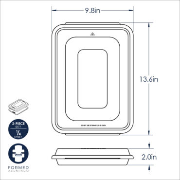 Nordic Ware aluminum quarter sheet baking pan with clear plastic lid, rectangular with raised rim, natural silver finish