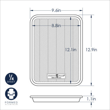 Nordic Ware natural aluminum quarter sheet baking pan with raised textured bottom surface and rim