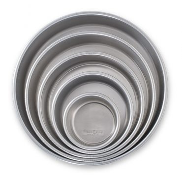 Nordic Ware Naturals aluminum wedding cake pan set with five round pans in graduated sizes from 4 to 12 inches