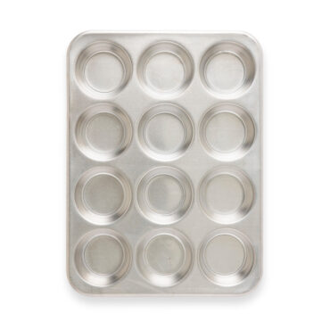 Nordic Ware Naturals aluminum 12-cup muffin pan, rectangular with rounded wells, natural silver finish