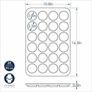 Nordic Ware Naturals aluminum 24-cavity petite muffin pan, rectangular with small round cups, natural silver finish