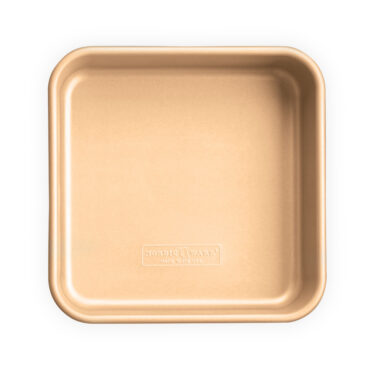 Nordic Ware aluminum square cake pan with nonstick coating, 9-inch, natural silver finish, overhead view