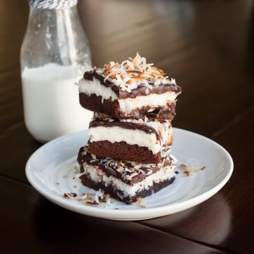 Square brownies with nuts cut into portions on Nordic Ware nonstick aluminum cake pan, natural finish