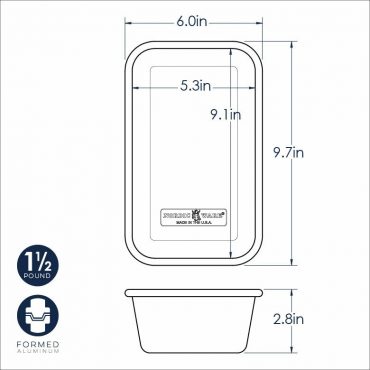 Nordic Ware Naturals aluminum loaf pan with dimensional measurements and specifications diagram