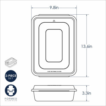 Nordic Ware Naturals aluminum 9x13 rectangular cake pan with clear storage lid dimensional diagram